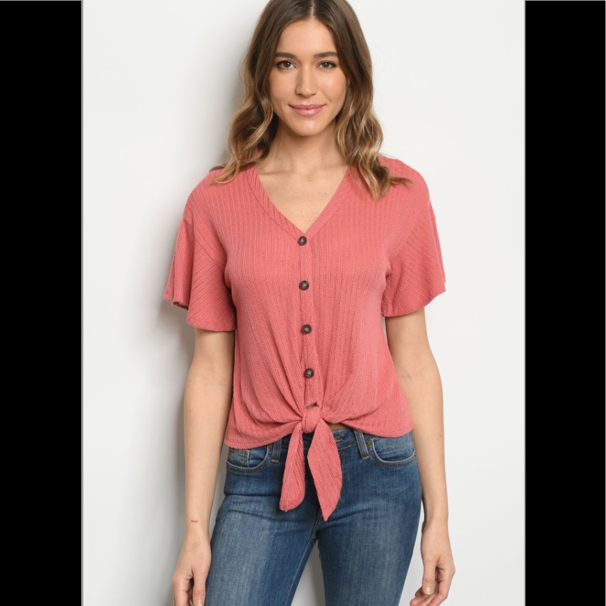Coral Knit Buttoned Front Top